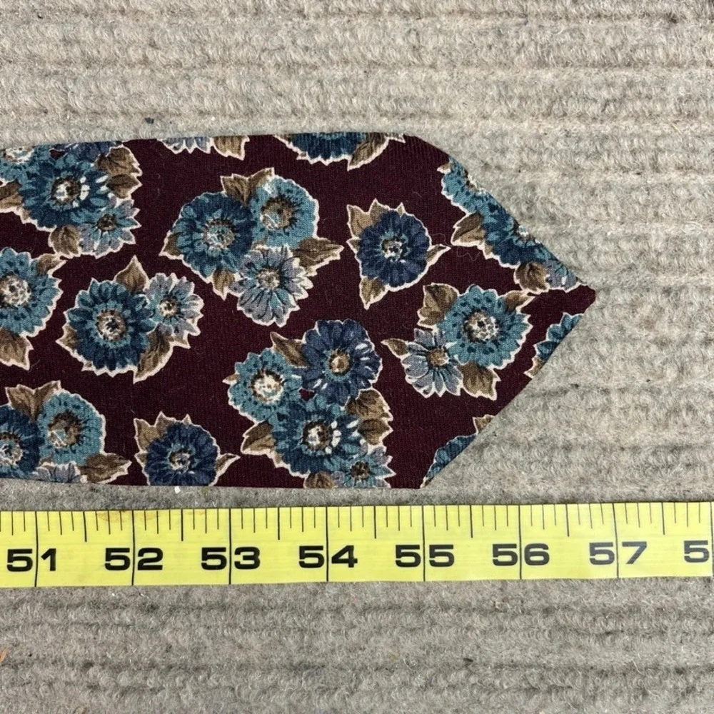 Rooster for Puritan Mens Silk Tie Burgundy Blue Floral Vintage Necktie